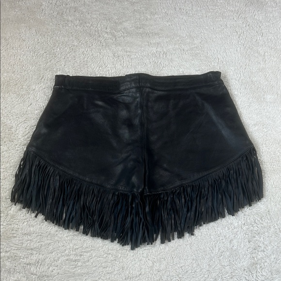 90s or Y2K Le'baz vegan leather high rise black fringe shorts, L - Picture 2 of 6